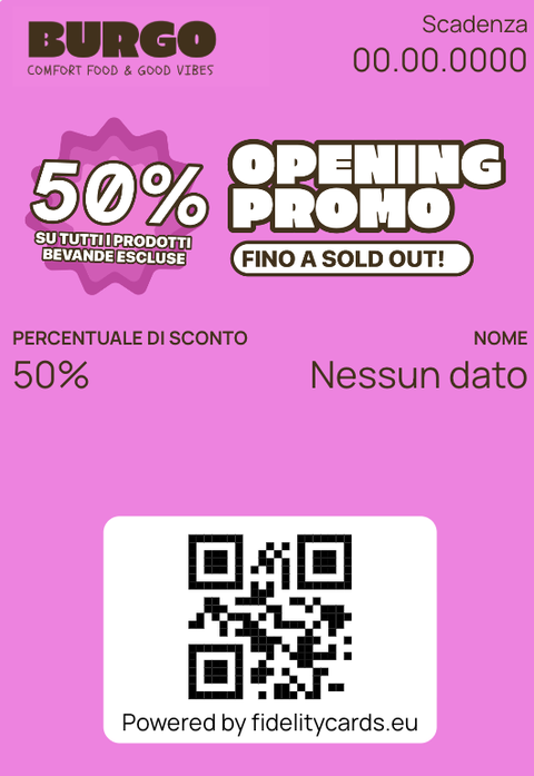 Coupon Burgo: 50% su tutti i prodotti, bevande escluse, fino a sold out