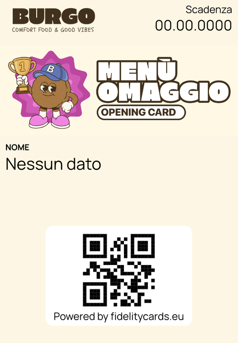 Coupon Burgo: menù omaggio, Opening Card numero 1