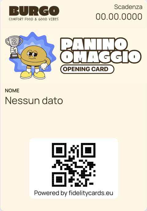 Coupon Burgo: panino omaggio, Opening Card numero 2